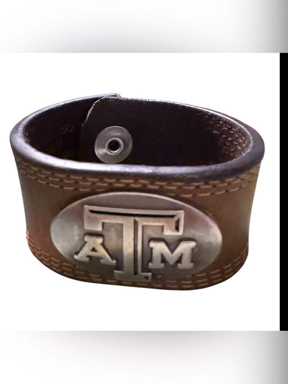 Texas A&M Brown Leather Logo Cuff Bracelet
